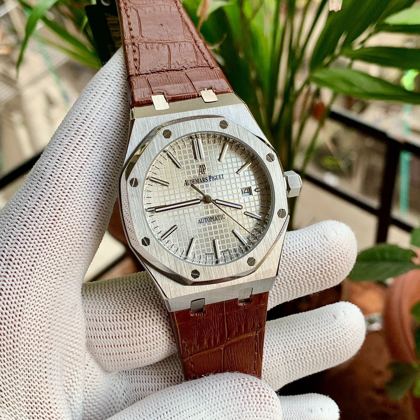 Audemars Piguet Royal Oak Leather Brown Silver Dial