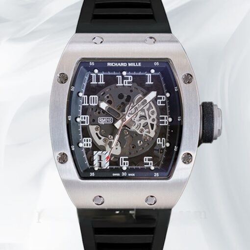 Richard Mille RM010 Men Super Clone Automatic Black Dial Watch Rubber Band
