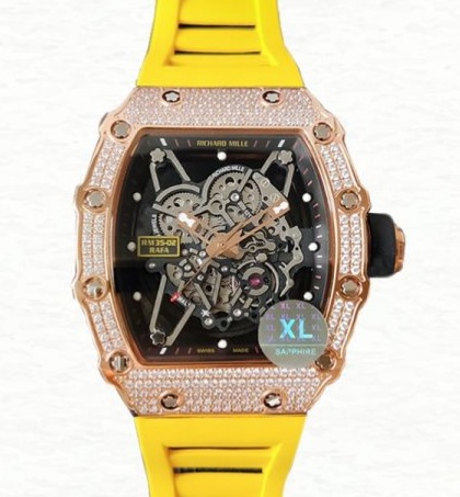 Richard Mille Super Clone RM35-02 Men Mechanical Diamond Bezel Transparent Dial