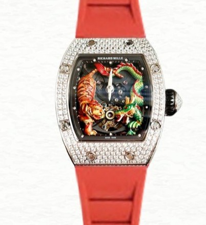 Richard Mille Super Clone RM51-01 Ladies Mechanical Diamond Bezel Tiger and Dragon Dial