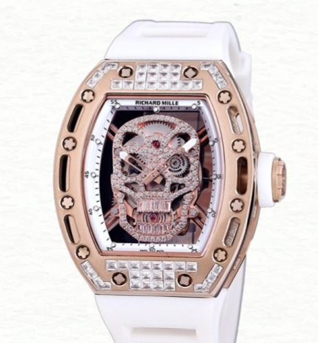 Richard Mille RM 052Super Clone Automatic Men Diamonds Skull Dial Rubber Band